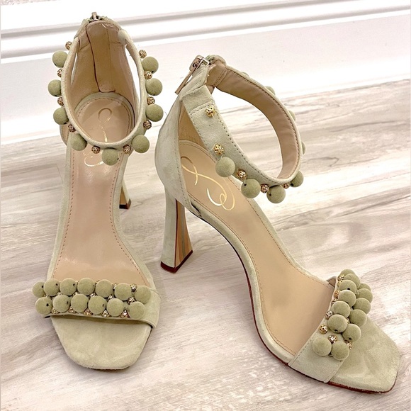 Sam Edelman Luella Pistachio Leather Ankle Strap Heeled Sandal US 7.5 - Picture 1 of 11